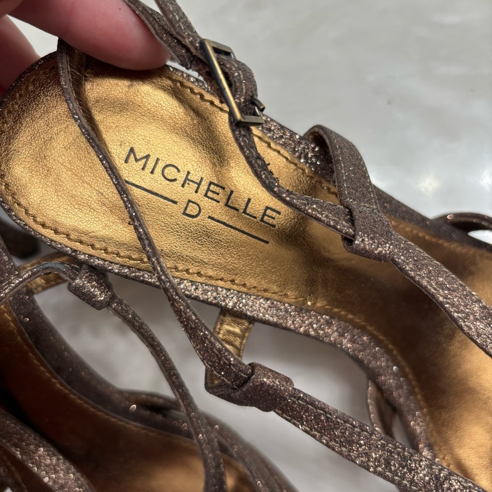Bronze Glitter Strappy Heels | Michelle D Size 9 - Picture 5 of 8